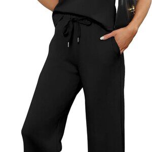 Two Piece Sets for Women Summer Outfits Lounge Sets Mock Neck Tops Wide Leg Crop